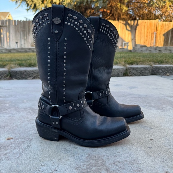 Harley-Davidson O Ring Silver Studded Leather Riding Boots Women's 7.5 Moto - Picture 4 of 16